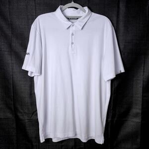 TravisMathew Mens XL White Little Giant Logo‎ Short Sleeve Polo Shirt Peru